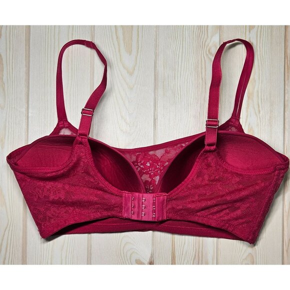 Le Mystere Merlot Womens Red Lace Bra Adjustable Straps Back Closure 34DDD/F - Picture 2 of 7